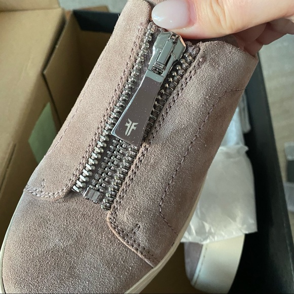 New Frye Lena Slip On Suede Zipper Mule Sneakers - Picture 4 of 5